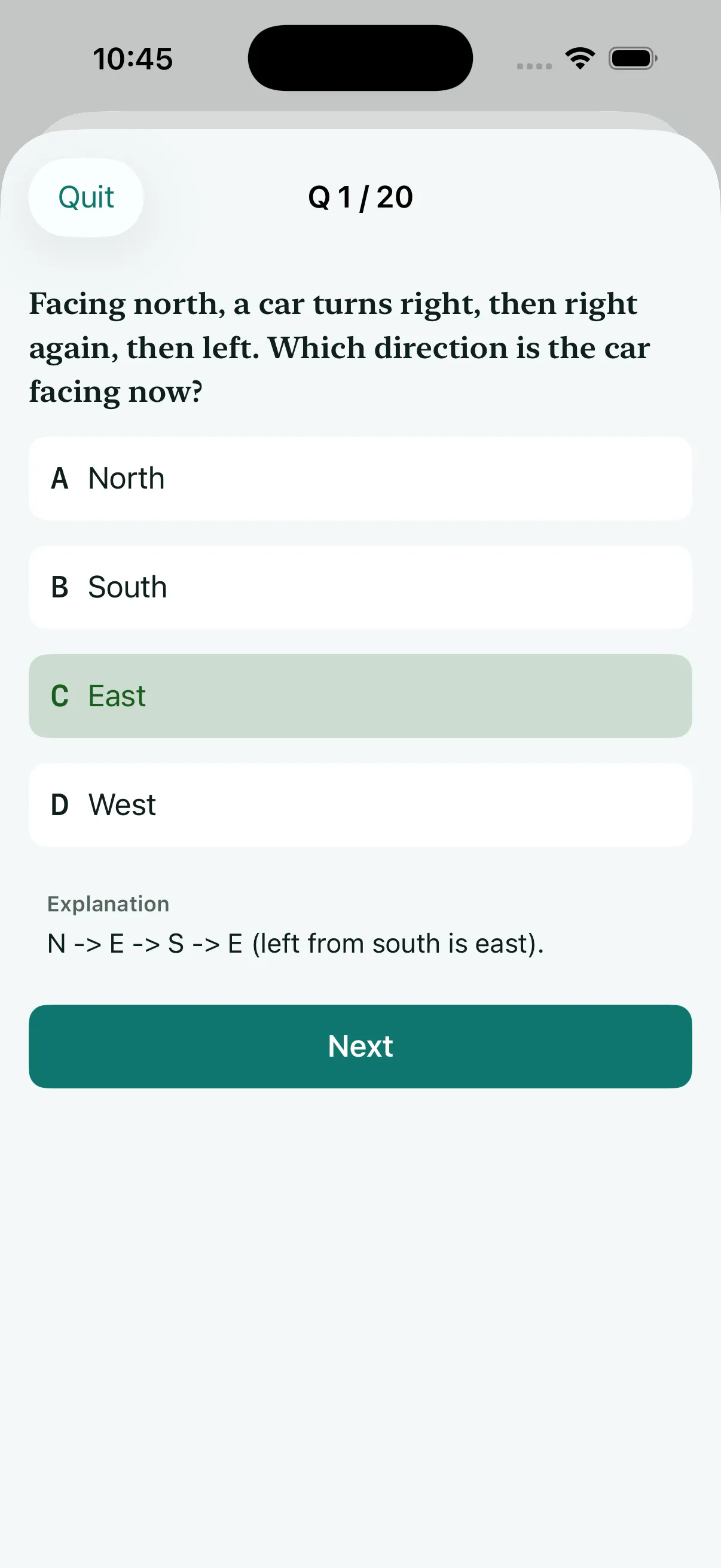 Reasoning question with explanation